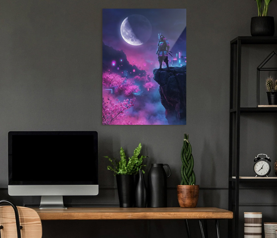 Cyberpunk Samurai Under a Neon Moon